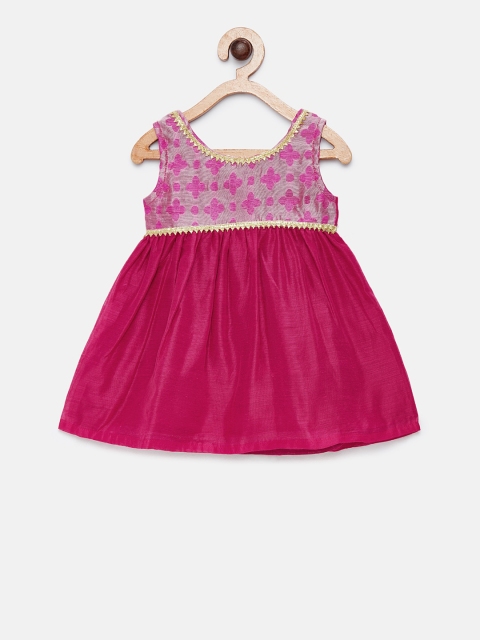 MANY FROCKS & Girls Pink Solid Fit and Flare Dress
