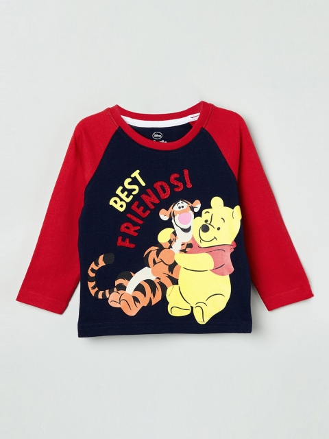 max Infant Boys Navy Blue & Red Winnie The Pooh Print Round Neck T-shirt