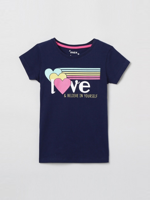 max Girls Blue Printed Round Neck T-shirt