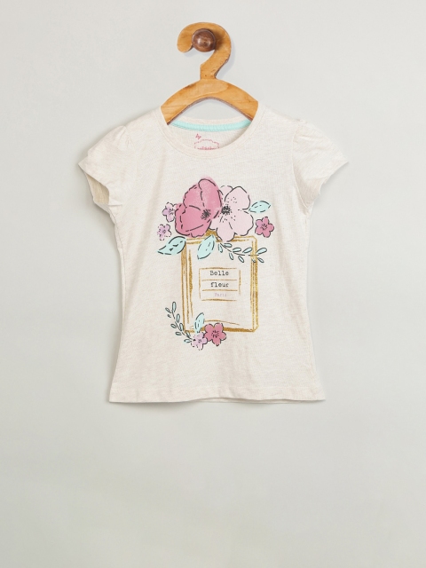 max Girls Beige Printed Knitted Top