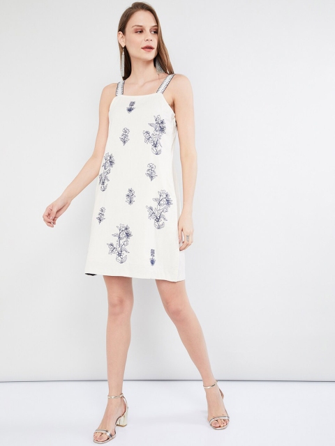 max Women Off-White Printed A-Line Dress