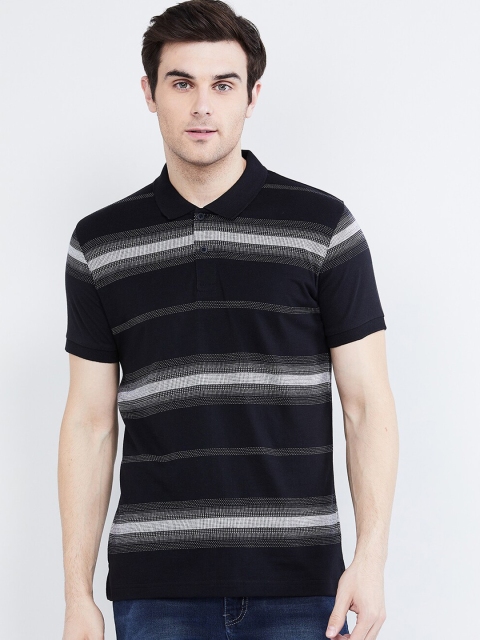 max Men Black Striped Polo Collar T-shirt