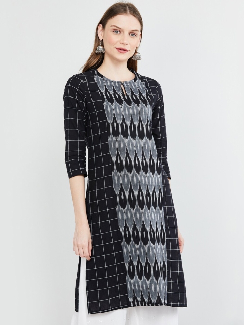 max Women Black & Grey Checked Straight Kurta