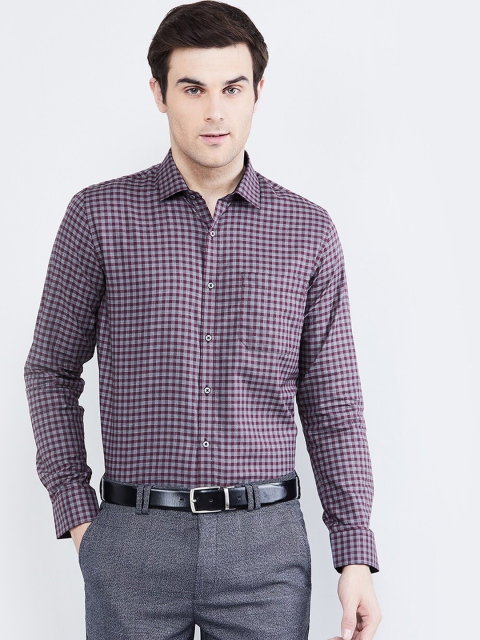 max Men Maroon & Grey Slim Fit Checked Semiformal Shirt