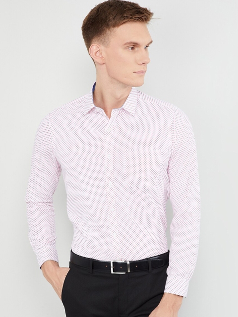 max Men White & Red Regular Fit Printed Formal Shirt