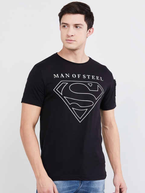 max Men Black Superman Printed Round Neck T-shirt