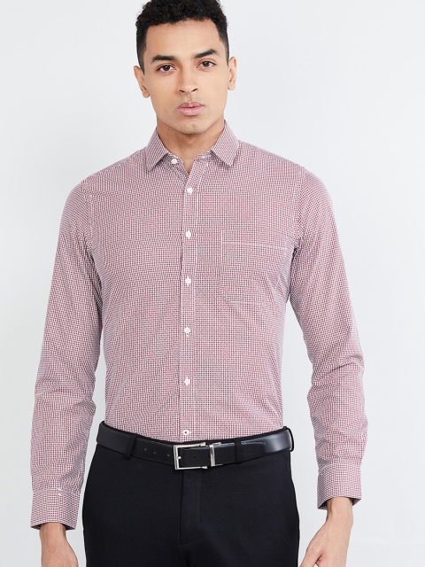 max Men Maroon & White Slim Fit Printed Formal Shirt