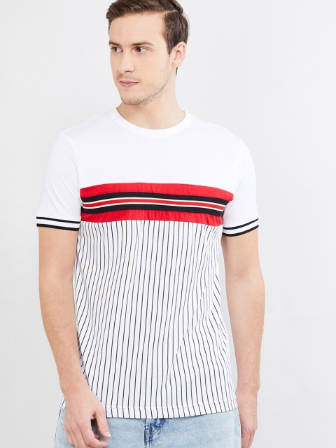 max Men White & Black Striped Round Neck T-shirt