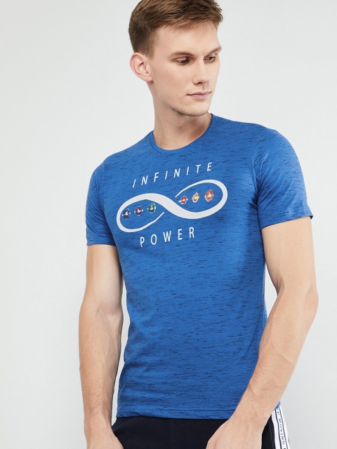 max Men Blue Printed Round Neck T-shirt