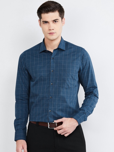 max Men Blue Slim Fit Checked Formal Shirt
