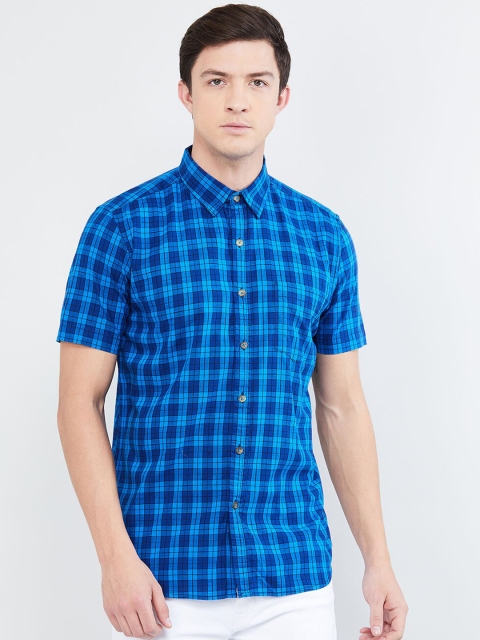 max Men Blue Regular Fit Checked Casual Shirt