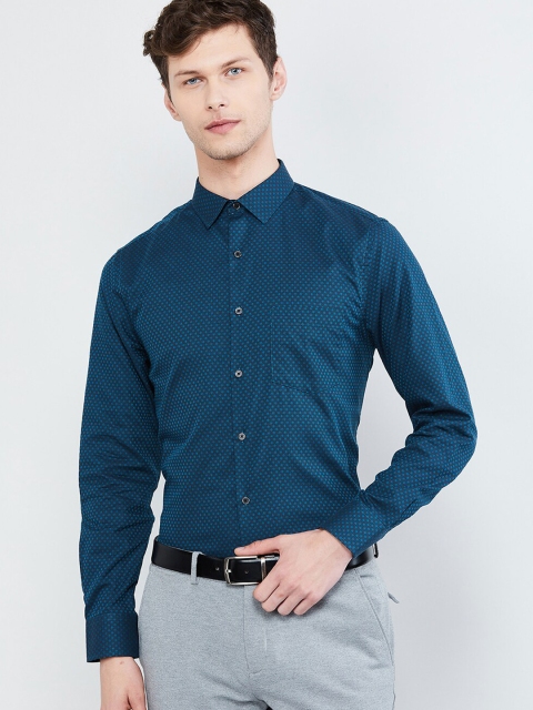 max Men Teal Blue Slim Fit Solid Formal Shirt