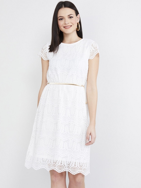 max Women Off-White Solid A-Line Dress
