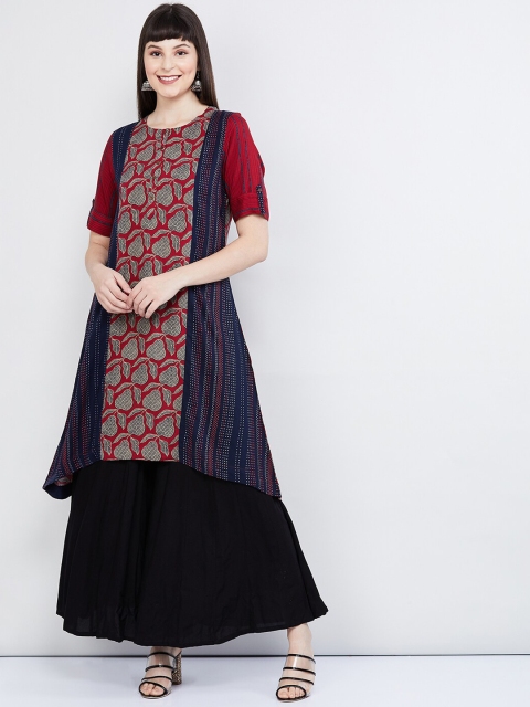 max Women Red & Navy Blue Printed A-Line Kurta
