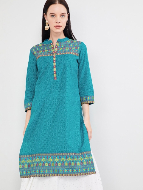 max Women Blue Printed Straight Kurta