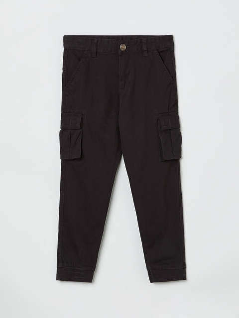 max Boys Grey Regular Fit Solid Cargos
