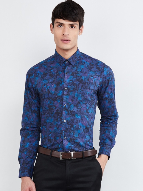 max Men Blue & Pink Slim Fit Printed Party Shirt