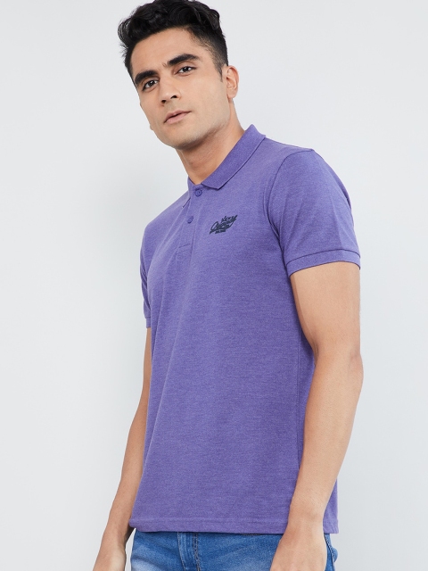 max Men Purple Solid Polo Collar T-shirt