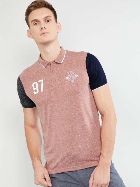 max Men Pink & Navy Blue Colourblocked Polo Collar T-shirt