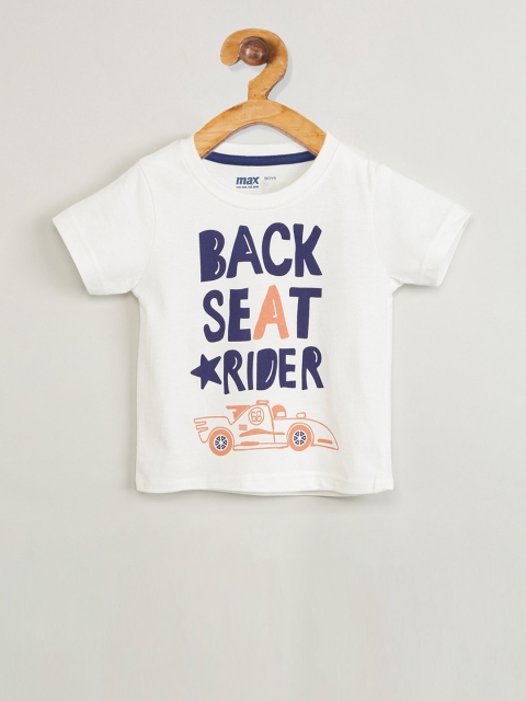 max Boys White Printed Round Neck T-shirt
