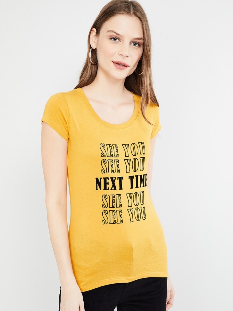 max Women Yellow Printed Round Neck T-shirt
