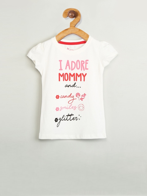 max Girls White Printed Round Neck T-shirt