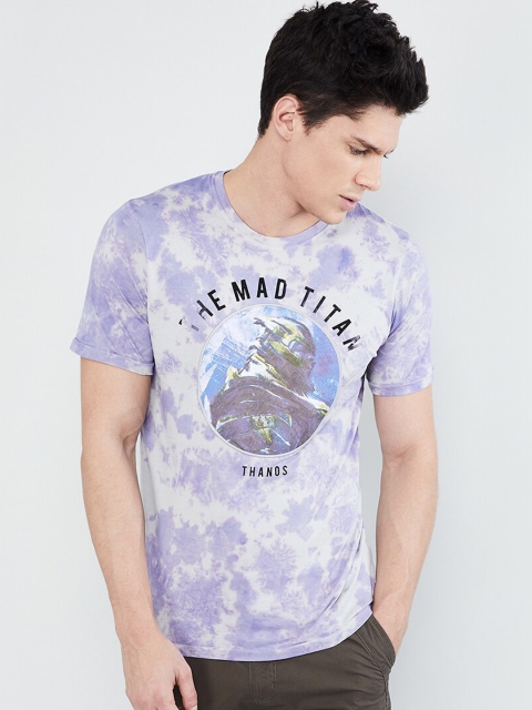 max Men Purple Printed Round Neck T-shirt