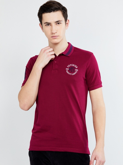 max Men Maroon Solid Polo Collar T-shirt