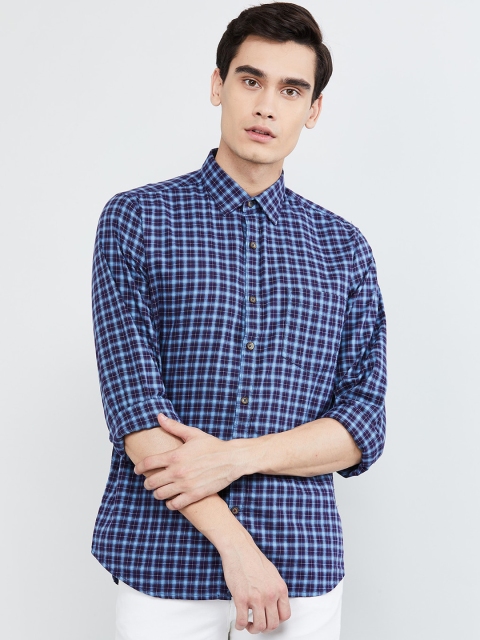 max Men Blue Regular Fit Checked Casual Shirt