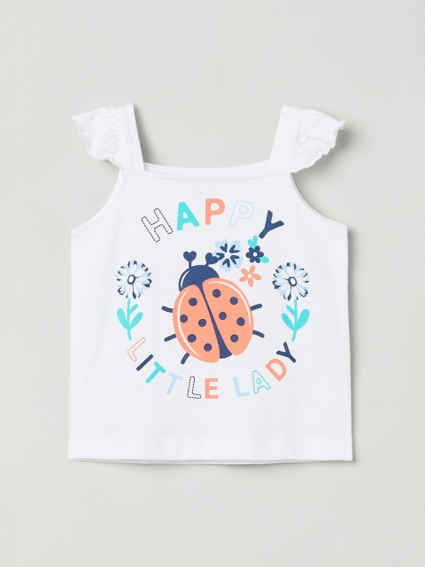 max Girls White Printed Knitted Pure Cotton Top