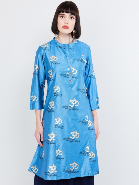 max Women Blue Printed Straight Kurta