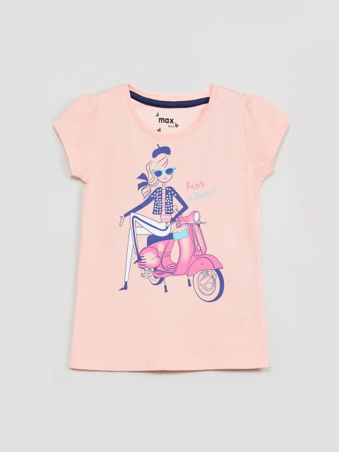 max Girls Peach-Coloured Printed Top