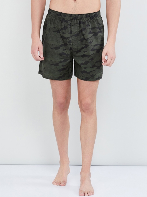 max Men Olive Green & Black Camouflage Printed Boxers BGPA19BX02GREEN