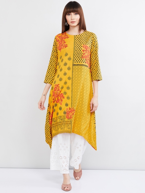 max Women Yellow Printed A-Line Kurta