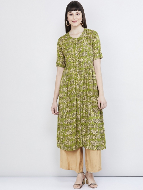 max Women Green Printed A-Line Kurta