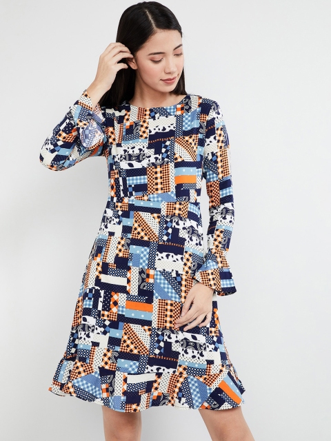 max Women Multicoloured Printed A-Line Dress, Multi