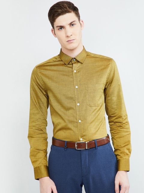 max Men Olive Green Slim Fit Solid Formal Shirt