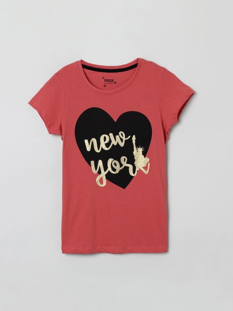max Girls Coral Pink Printed Top