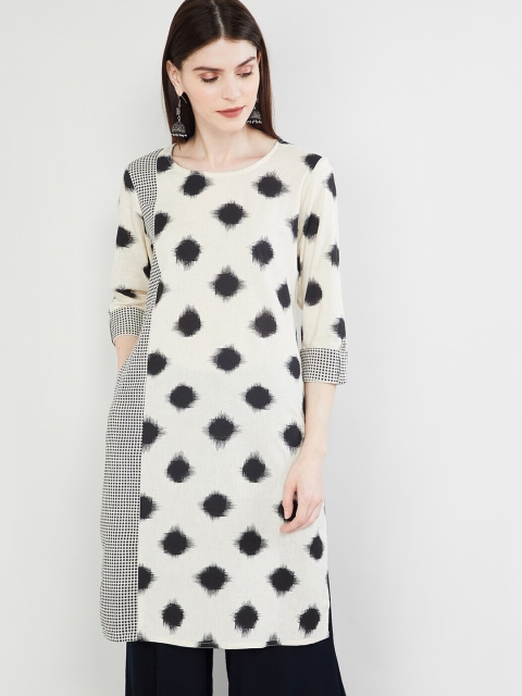 max Women Off-White & Black Printed Straight Kurta