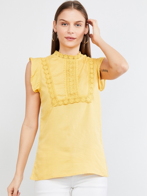 max Women Yellow Solid Top