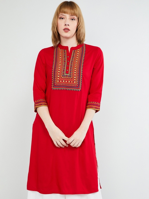 max Women Red Yoke Design Straight Kurta