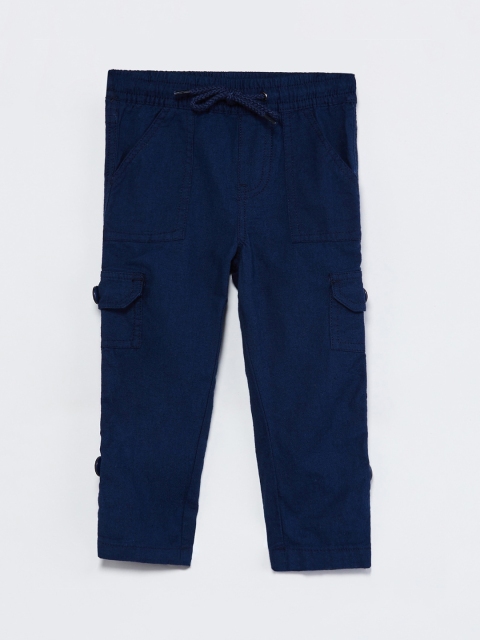 max Boys Navy Blue Regular Fit Solid Cargos