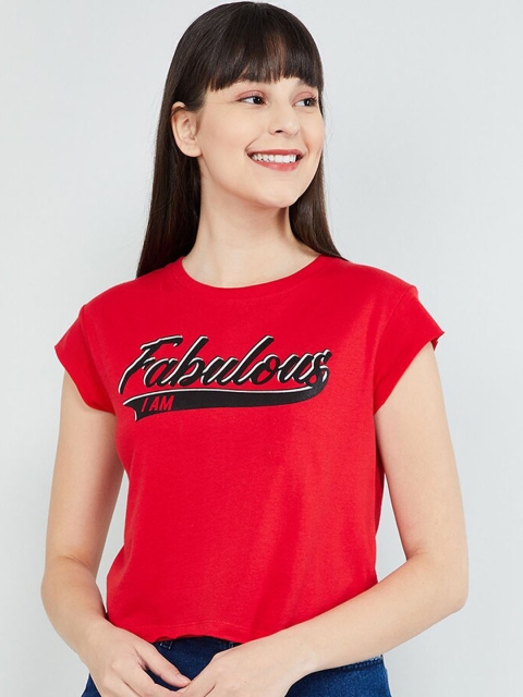 max Women Red Printed Round Neck T-shirt