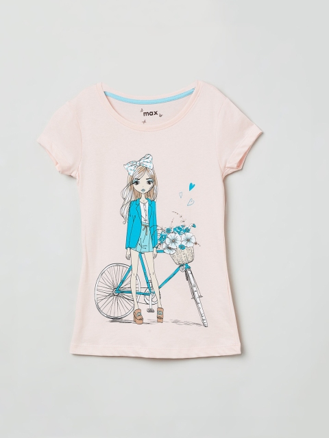 max Girls Pink Printed Round Neck T-shirt