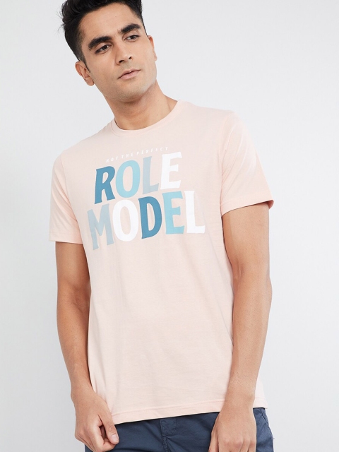 max Men Pink Printed Round Neck T-shirt