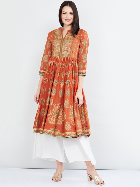 max Women Orange Printed A-Line Kurta