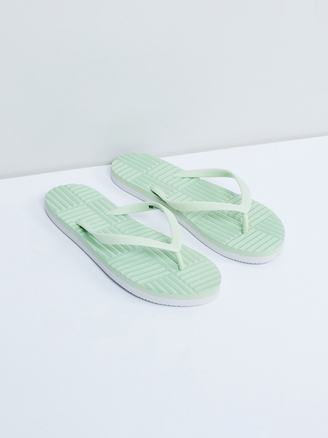 max Women Green Self Design Thong Flip-Flops