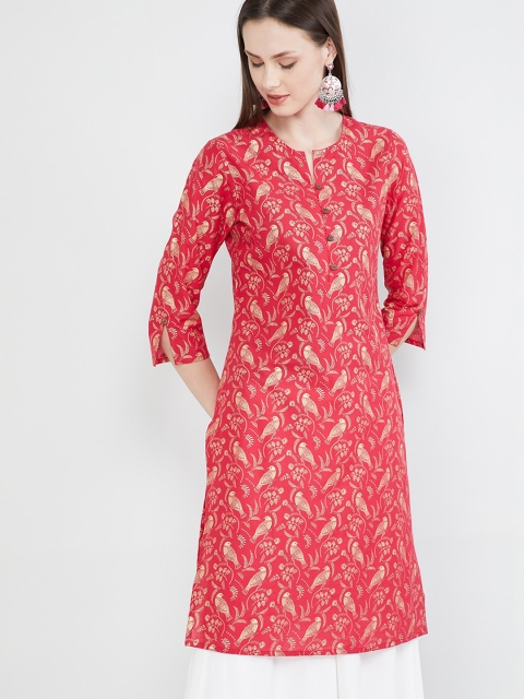 max Women Pink & Gold Quirky Print Straight Kurta