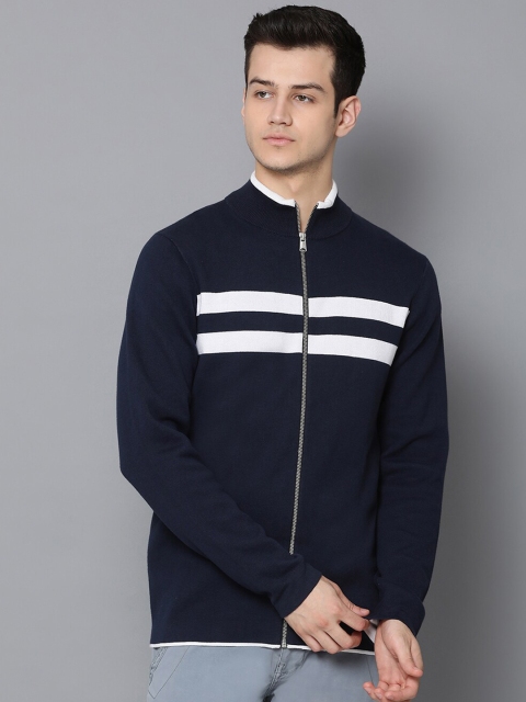 LINDBERGH Men Navy Blue & White Striped Sweatshirt