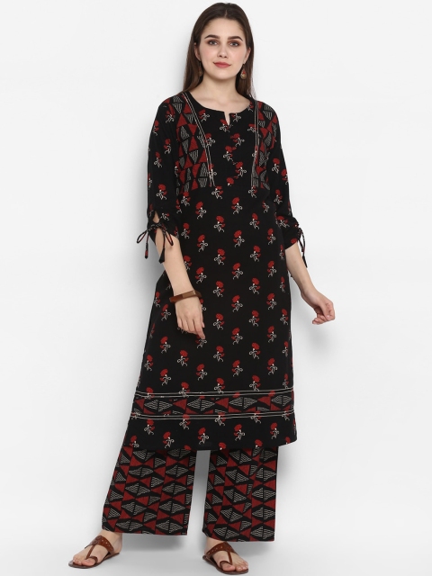 ZOEYAMS Women Black & Red Printed A-Line Kurta